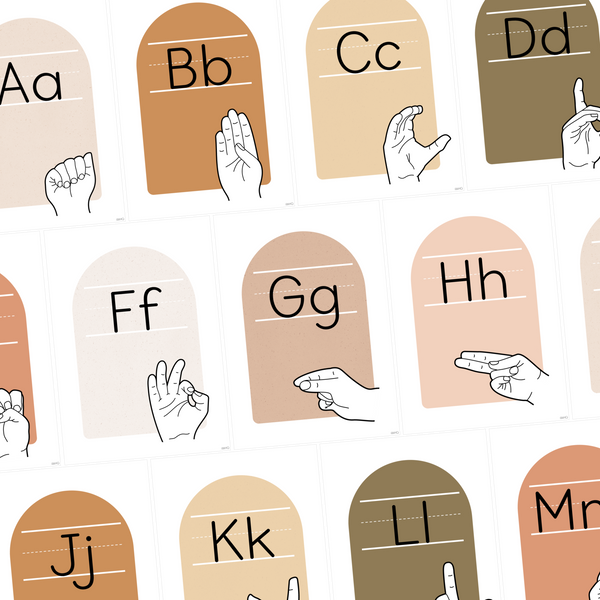 Modern Neutral Boho Theme Classroom Decor ASL Auslan Alphabet Posters | BOHO SUMMER by classroomHQ