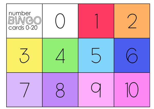 K-2 Math Bingo Game - Identifying Numbers 0 to 20 - Developing Number Sense