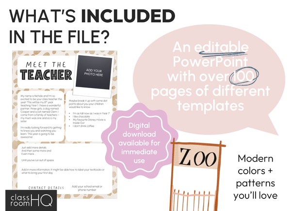 Wild Animal Zoo Theme Editable Meet the Teacher Templates and Class Newsletters  ZOO TALES Classroom Decor by classroomHQ