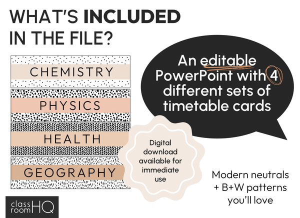 B+W NEUTRALS Classroom Timetable Pack