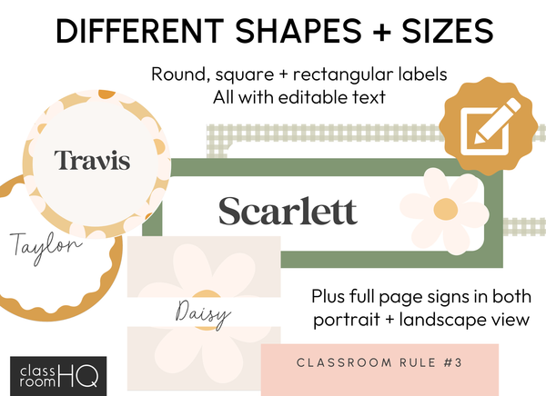 Vintage Retro Editable Classroom Labels and Signs Pack HAZY DAISY by classroomHQ