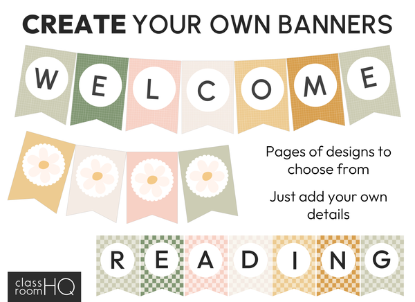 HAZY DAISY Editable Bulletin Board Bunting