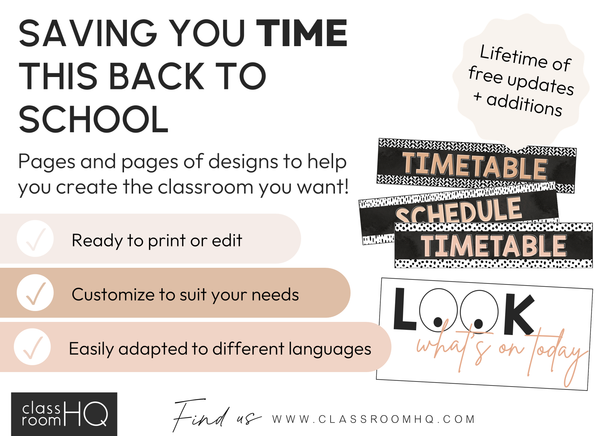 B+W NEUTRALS Classroom Timetable Pack