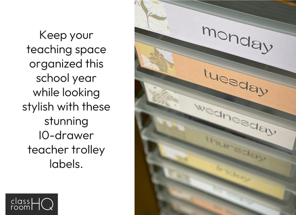 SUNDAZED Teacher Trolley 10-Drawer Labels | Retro Class Decor