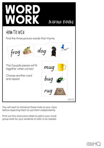 Rhyming Word 3 Part Puzzle Cards