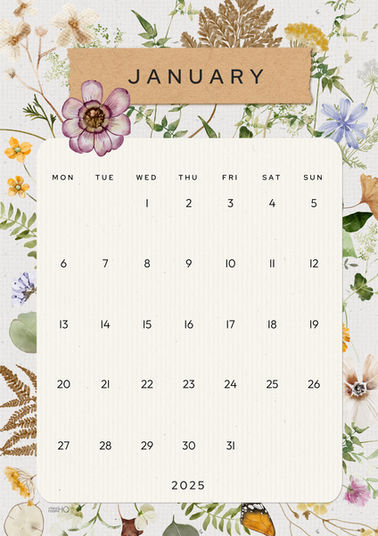 COTTAGECORE Simple 1-Month to a Page Calendar